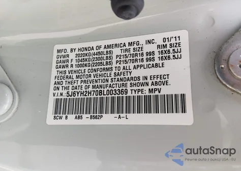 2011 Honda Element Ex z USA, uszkodzony, nr VIN 5J6YH2H70BL003369